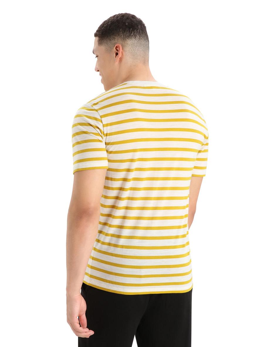 Icebreaker Merino Drayden Rövid Sleeve Stripe Férfi Póló Arany | HU 1185QMAZ